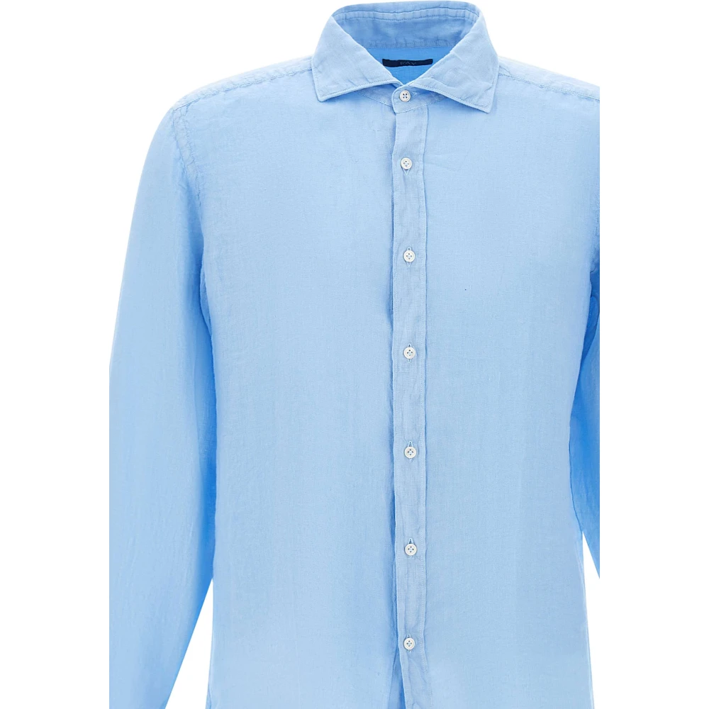 Fay Blauw Linnen Overhemd Klassieke Kraag Blue Heren