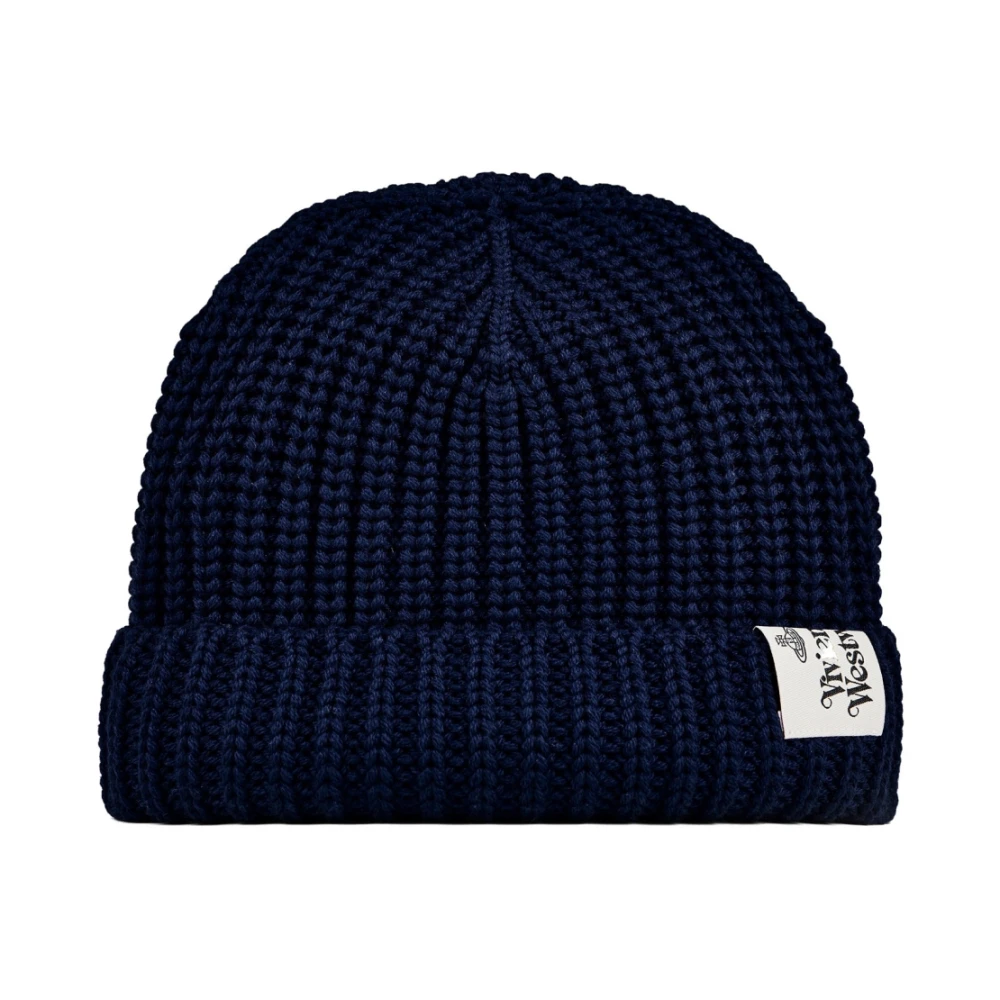 Vivienne Westwood Blauwe Wol Beanie Hoed Logo Blue Heren