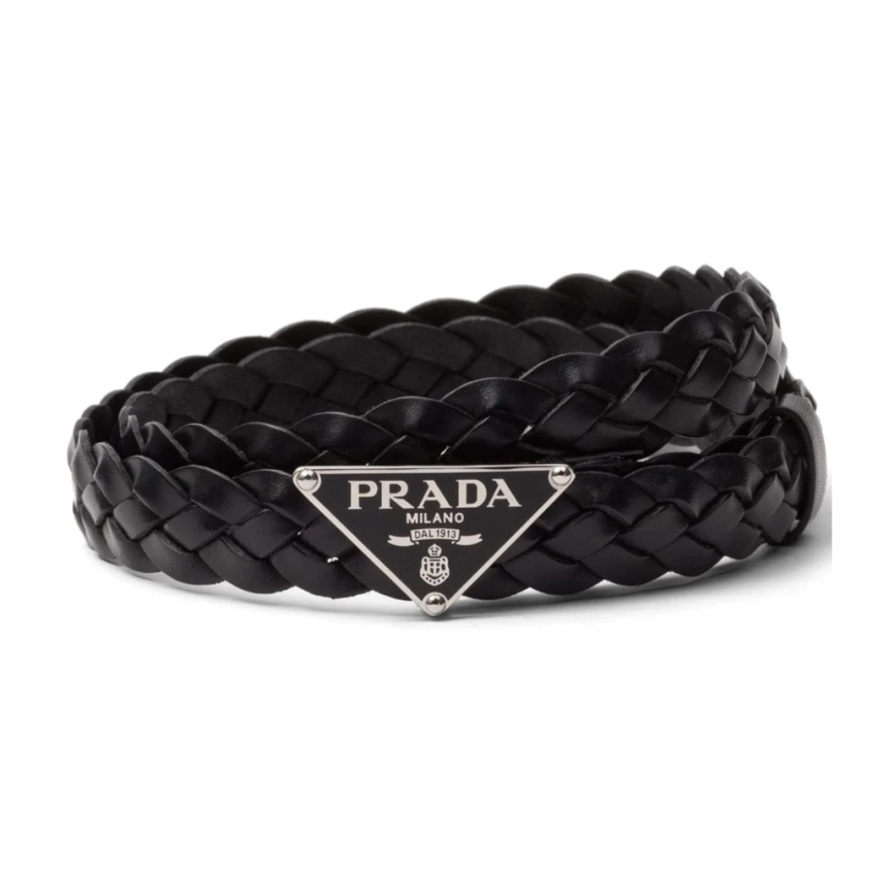 Prada Driehoekig Logo Gevlochten Leren Riem Black Heren