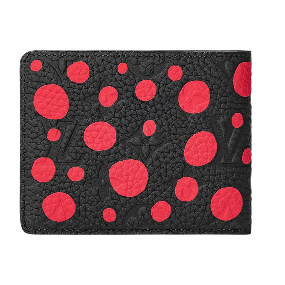 Louis Vuitton Zwarte leren portemonnee met rode cirkels Red Heren