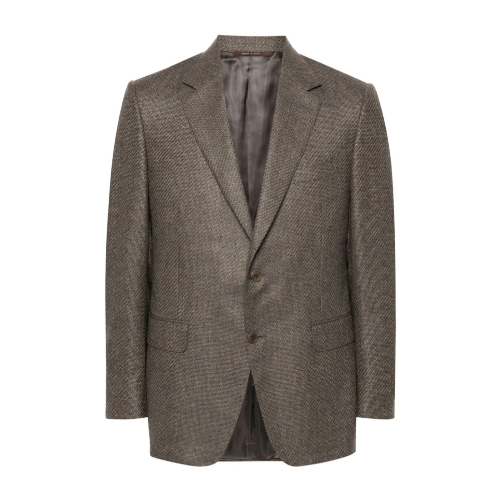 Canali Multicolor Wol Blazer Reverskraag Brown Heren