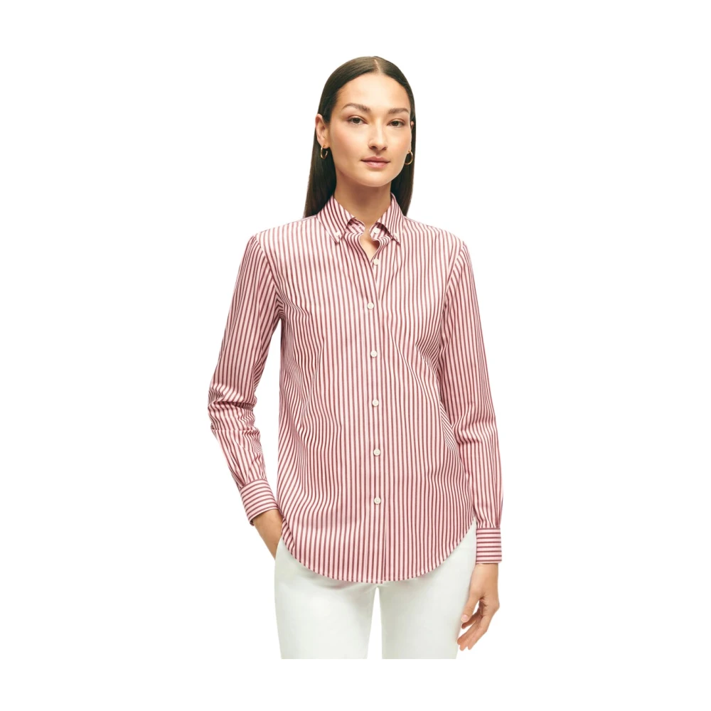 Brooks Brothers Classic Fit Non-Iron Stretch Supima Katoenen Overhemd met Knoopsluiting Pink Dames