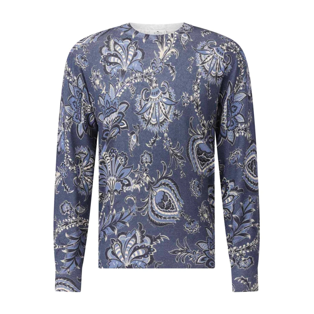 ETRO Luxe Paisley Kasjmier Zijde Trui Blue Heren