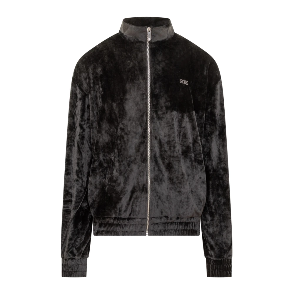 Gcds Zwart Velvet Rits Sweatshirt Black Heren