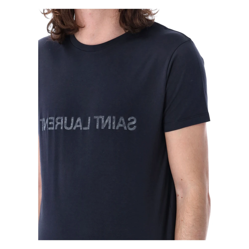 Saint Laurent Blauwe Reverse Logo T-Shirt Aw24 Blue Heren