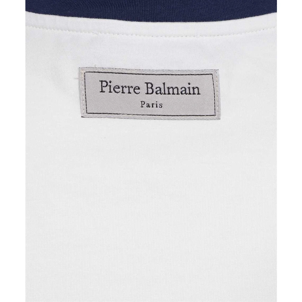 Balmain Katoenen Logo T-Shirt Geribbelde Halslijn White Heren