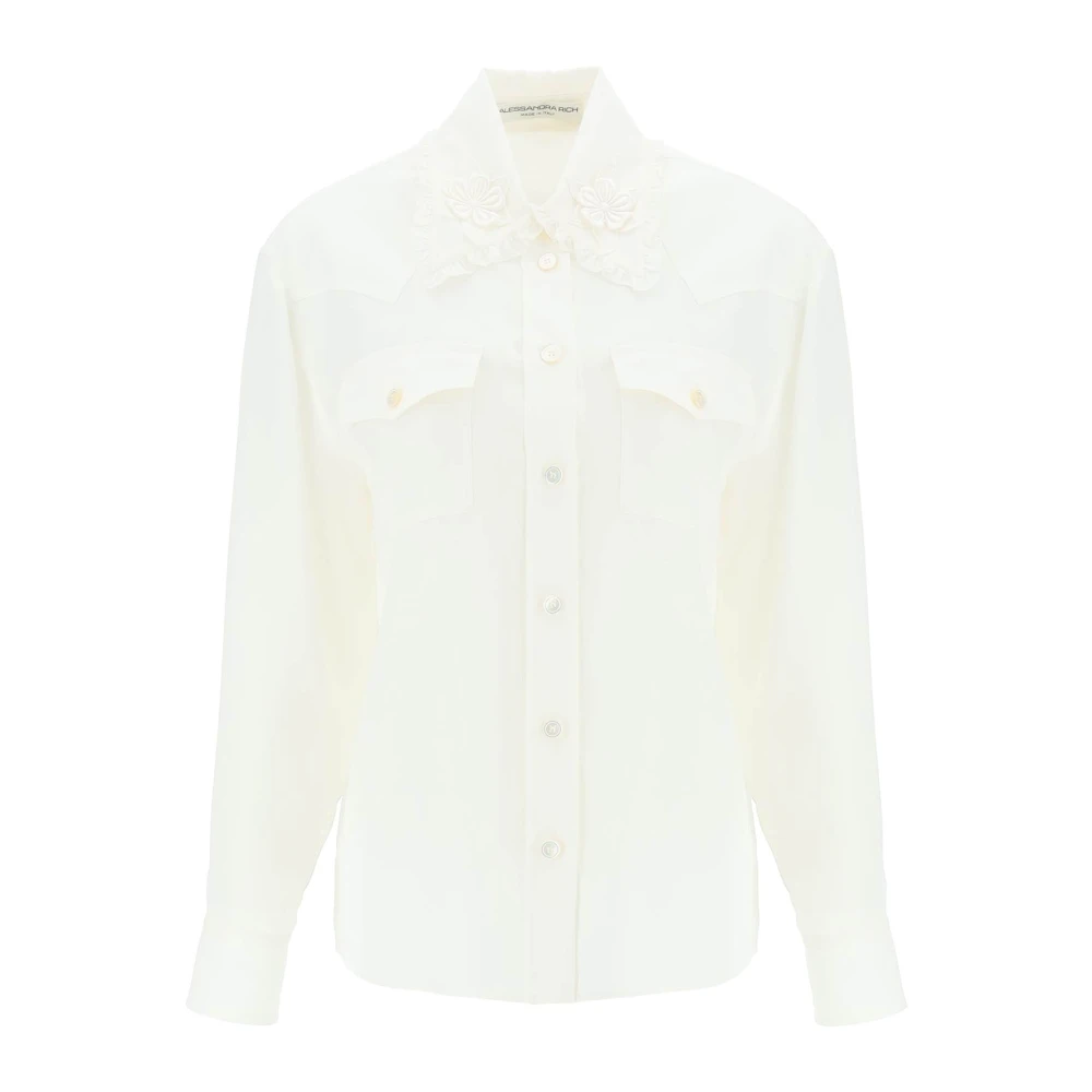 Alessandra Rich Zijden overhemd met bloemendetails White Dames