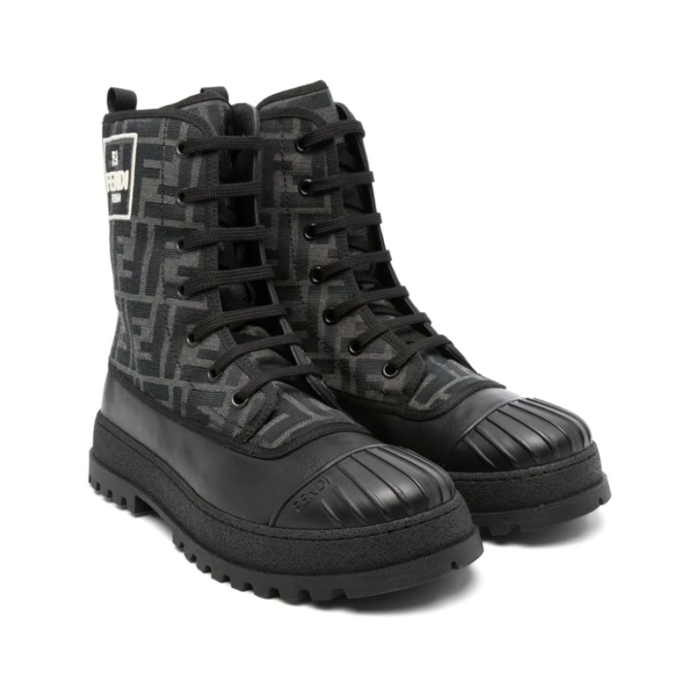 Fendi, Boots, female, Gray, 32 EU, Iconic Zucca Pattern Ankle Boots