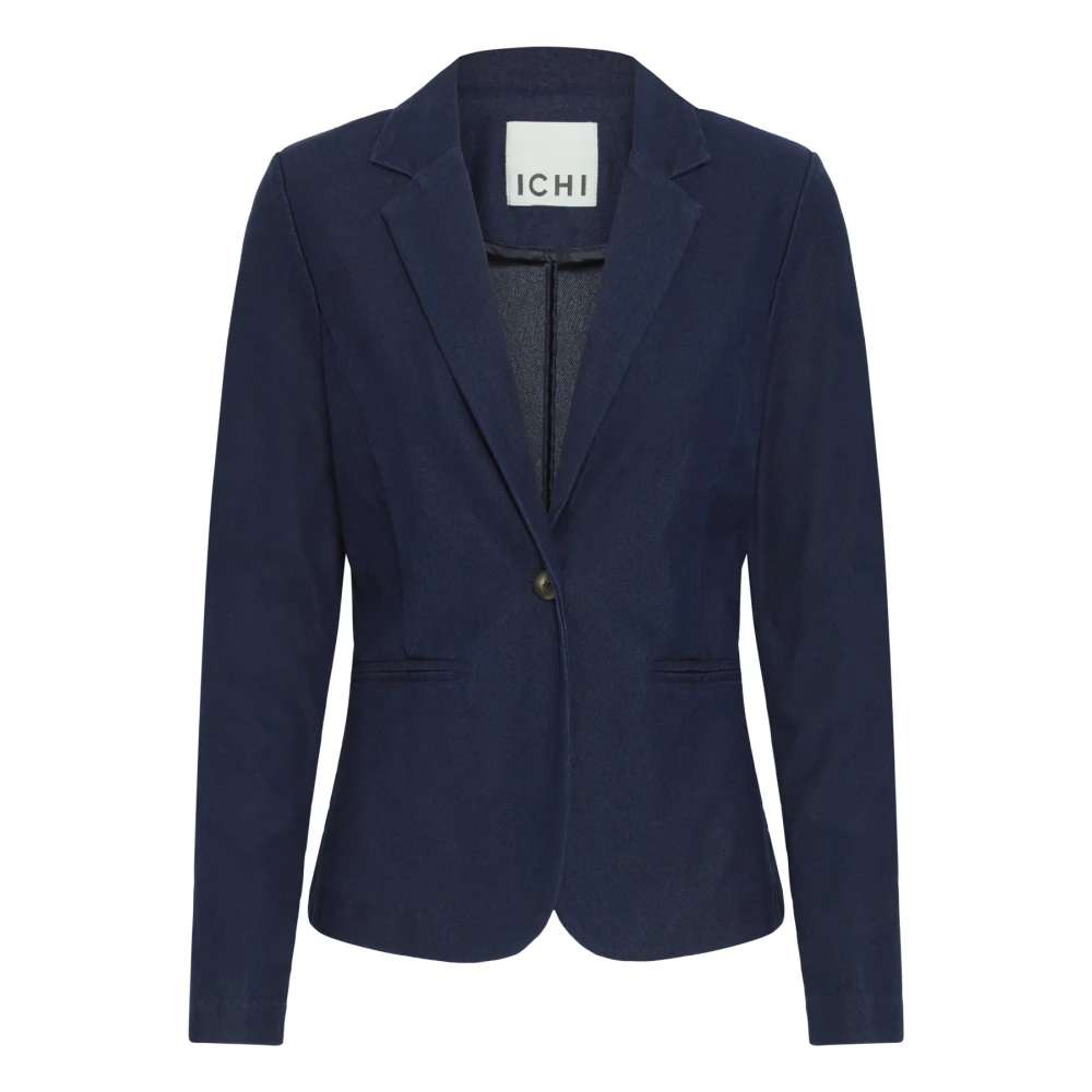 Ichi Women's Blue Blazers, S, Denim Blazer Dark Classic Style