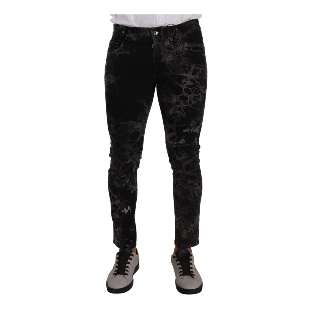 Dolce & Gabbana Men's Black Patterned Slim Fit Jeans - Skinny Fit Jeans - M - Jeans