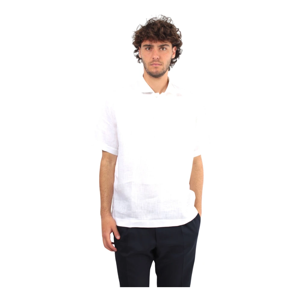 Paolo Pecora Witte Linnen Overhemd Franse Kraag White Heren