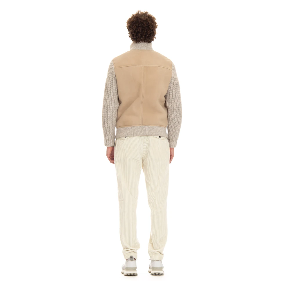 Eleventy Beige Gebreide Kraag Jas met Knopen Beige Heren