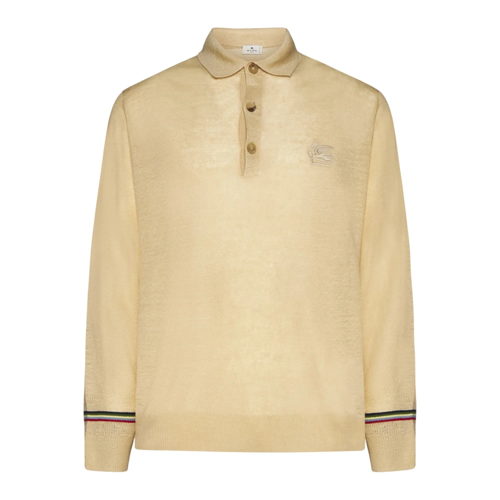 ETRO Gestreept Gebreid Poloshirt Beige Heren