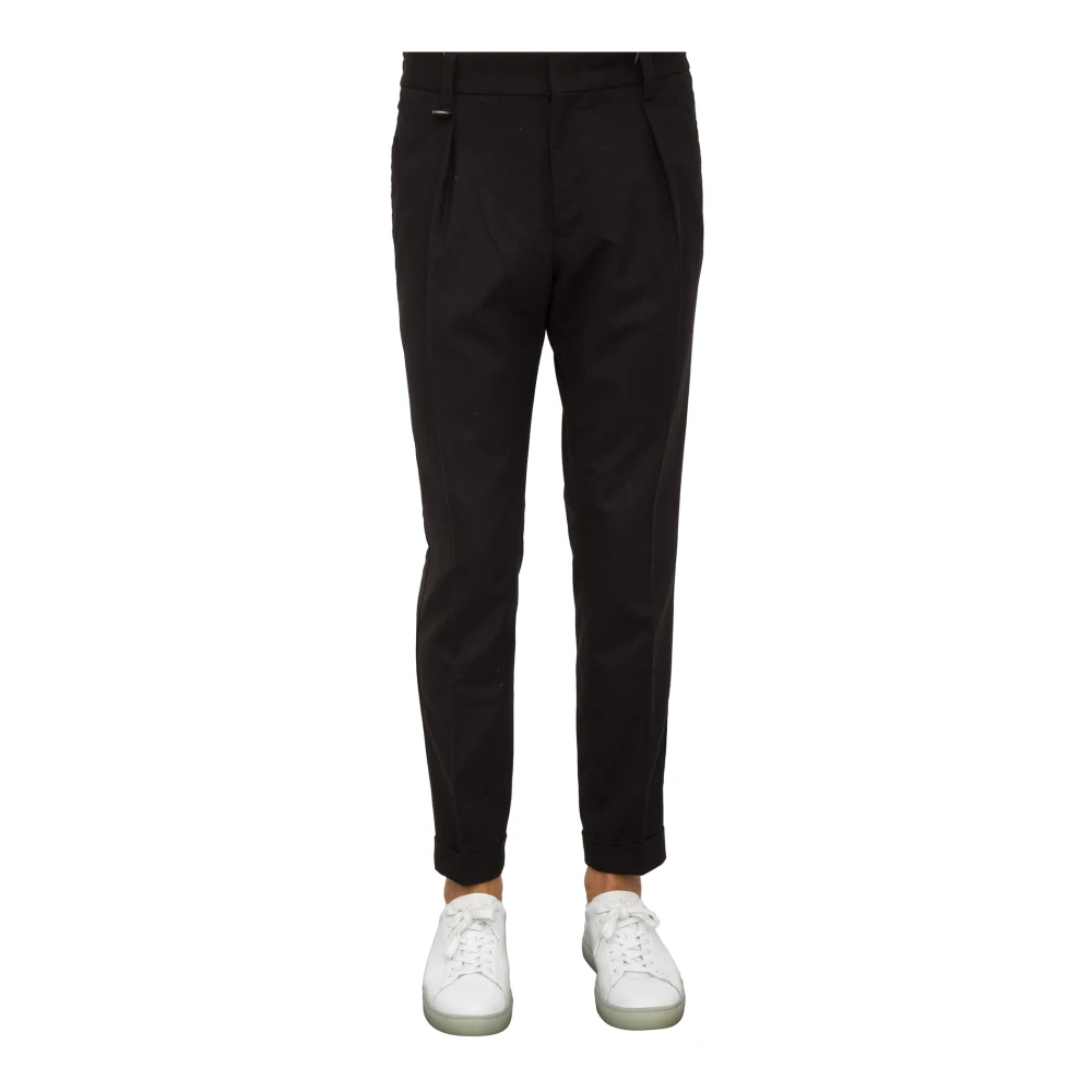 Paolo Pecora Men's Black Slim-Fit Trousers, L, Fabric Trousers Stylish Model