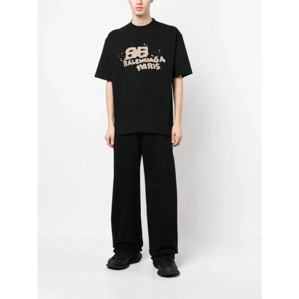 Balenciaga Bedrukt Logo T-shirt in Zwart Black Heren