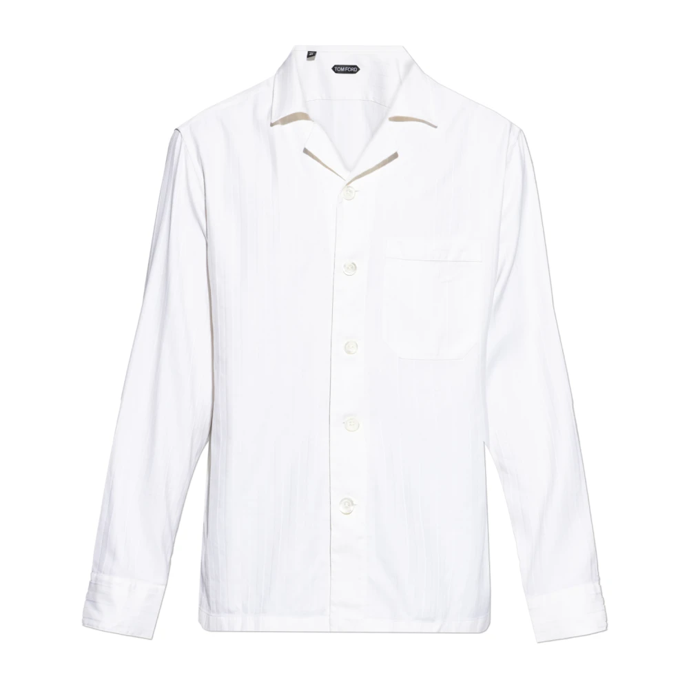 Tom Ford Herr Vit Skjortor L, Bomull, Ingbone Stripe Pajama Overshirt