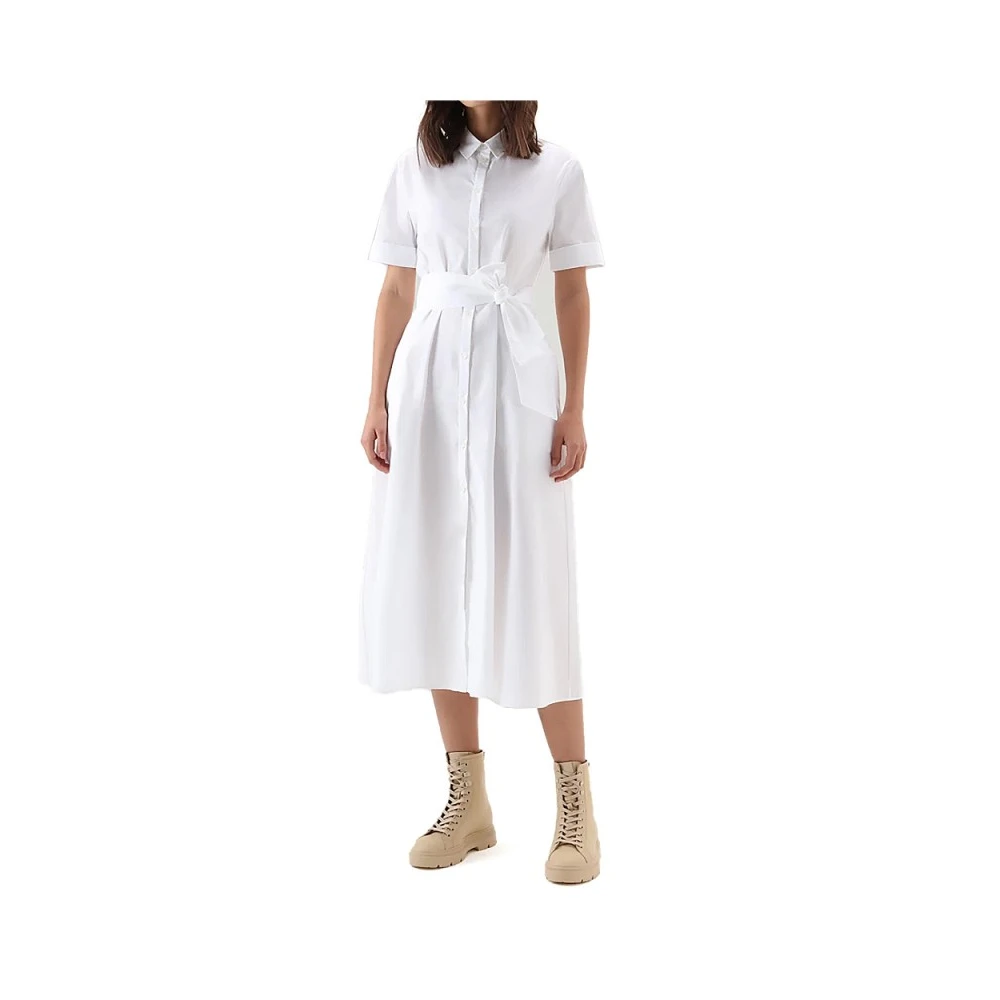 Woolrich Witte Katoenen Popeline Jurk met Kraag White Dames