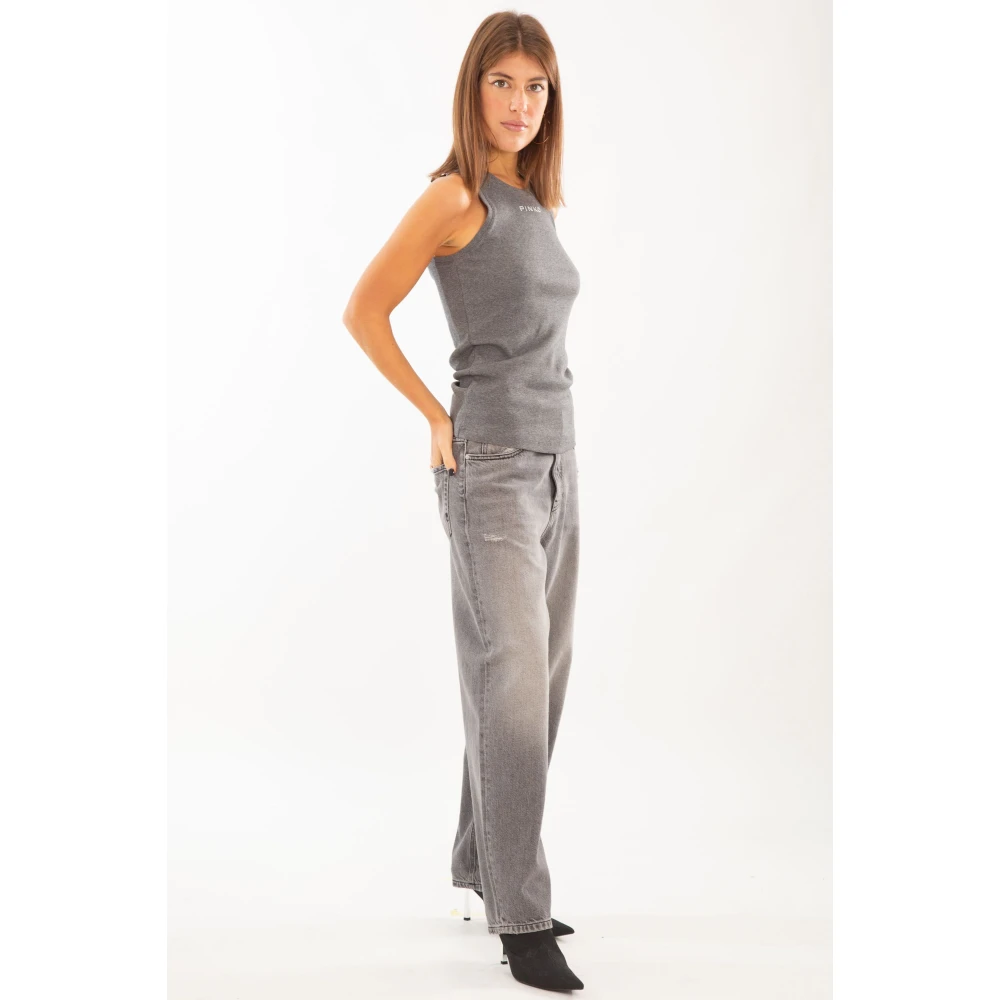 pinko Ribgebreide tanktop met Distinto-logo Gray Dames