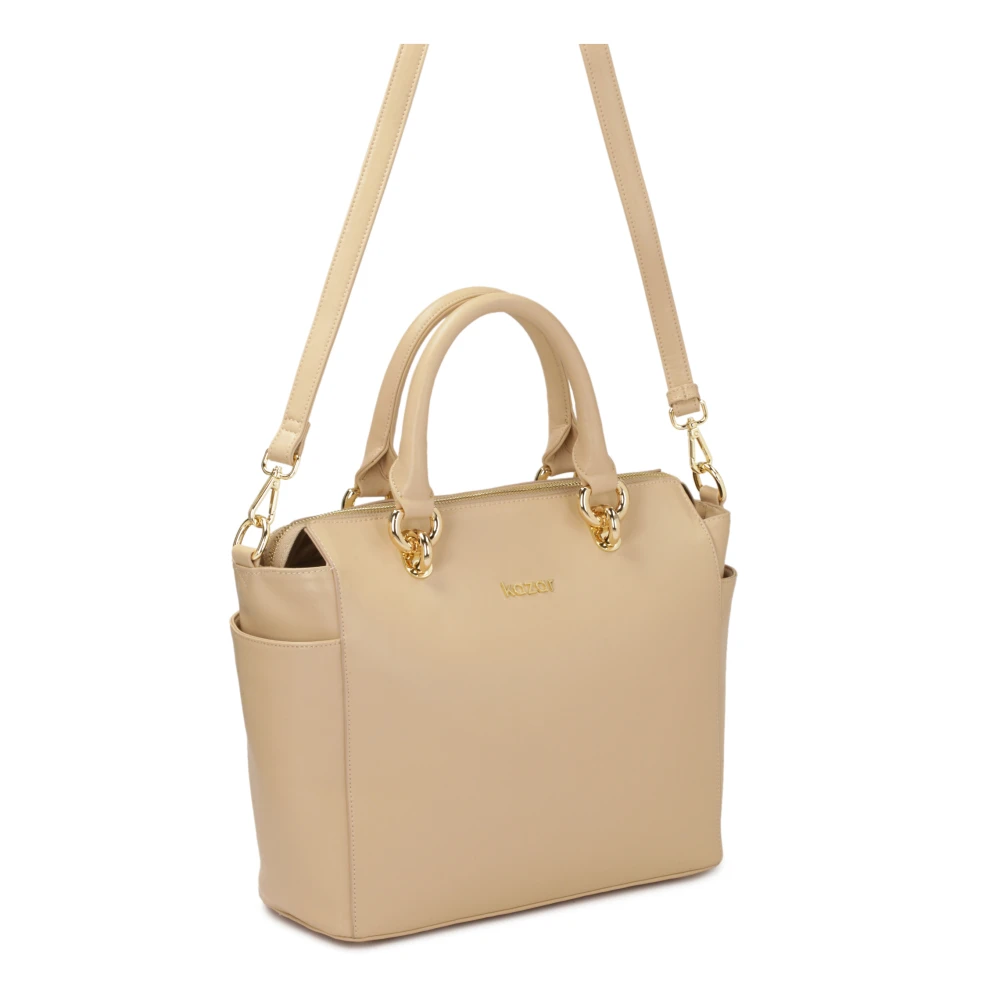 Kazar Ruime leren handtas met handvatten en riem Beige Dames