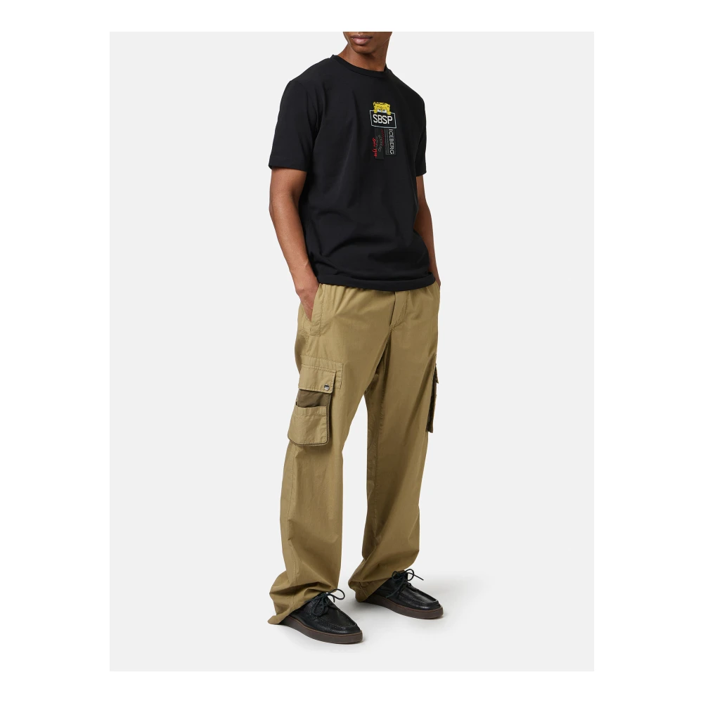 Iceberg Zwarte stretch katoenen T-shirt met Spongebob print Black Heren