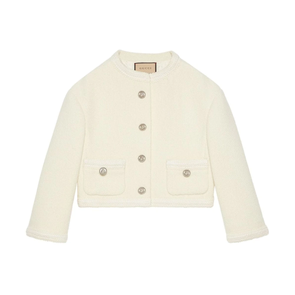 Gucci Witte Tweed Jas met Knopen White Dames