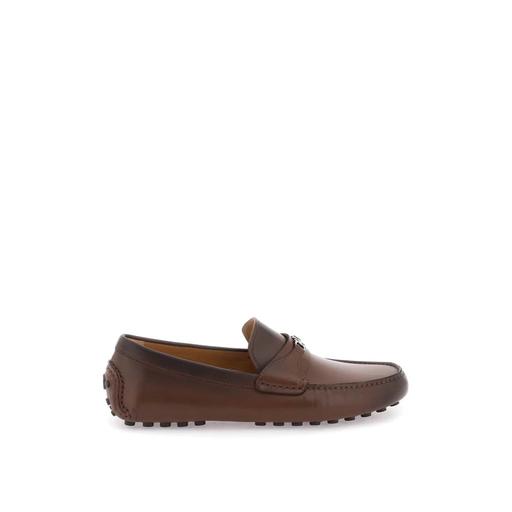 Salvatore Ferragamo Gancini Loafers i kornigt läder Brown, Herr