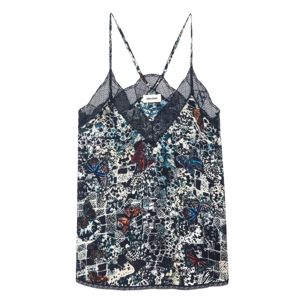 Zadig & Voltaire Blauwe Top met Frans Kant Borduurwerk Multicolor Dames