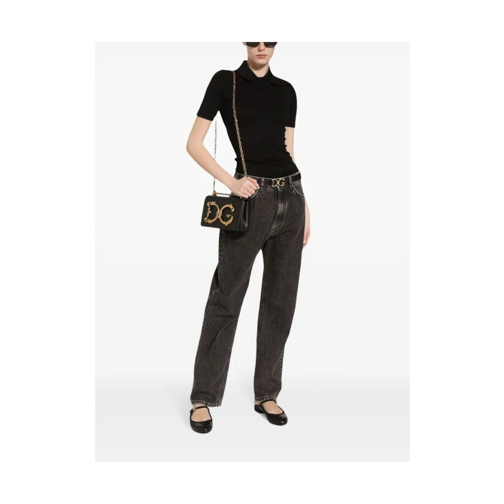 Dolce & Gabbana Zwarte Denim Logo Plaque Straight Leg Black Dames