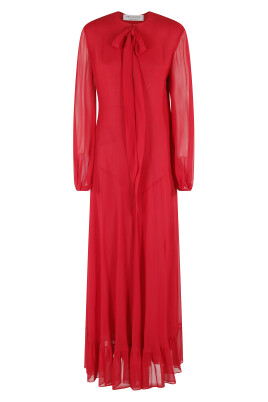 red-georgette-v-neck-dress-with-flounce-hem