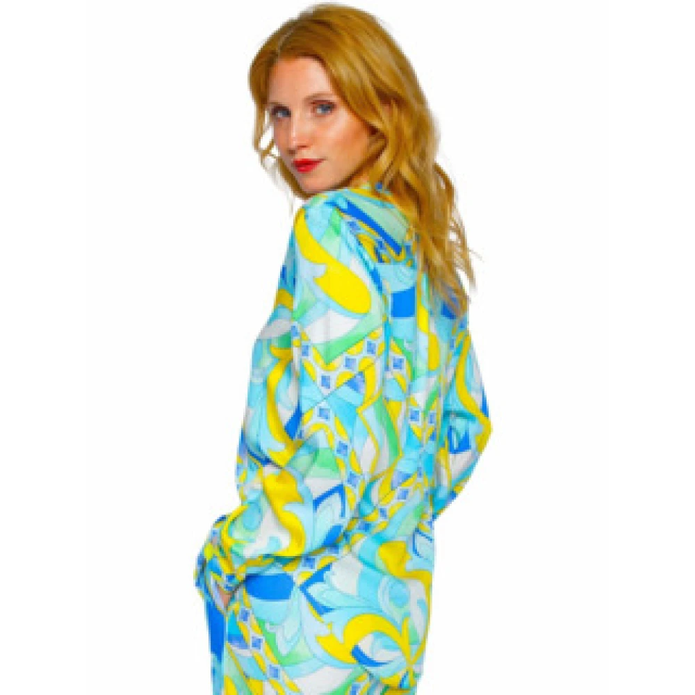 Emily Van den Bergh Gele blouse met blauwe sjaal Multicolor Dames
