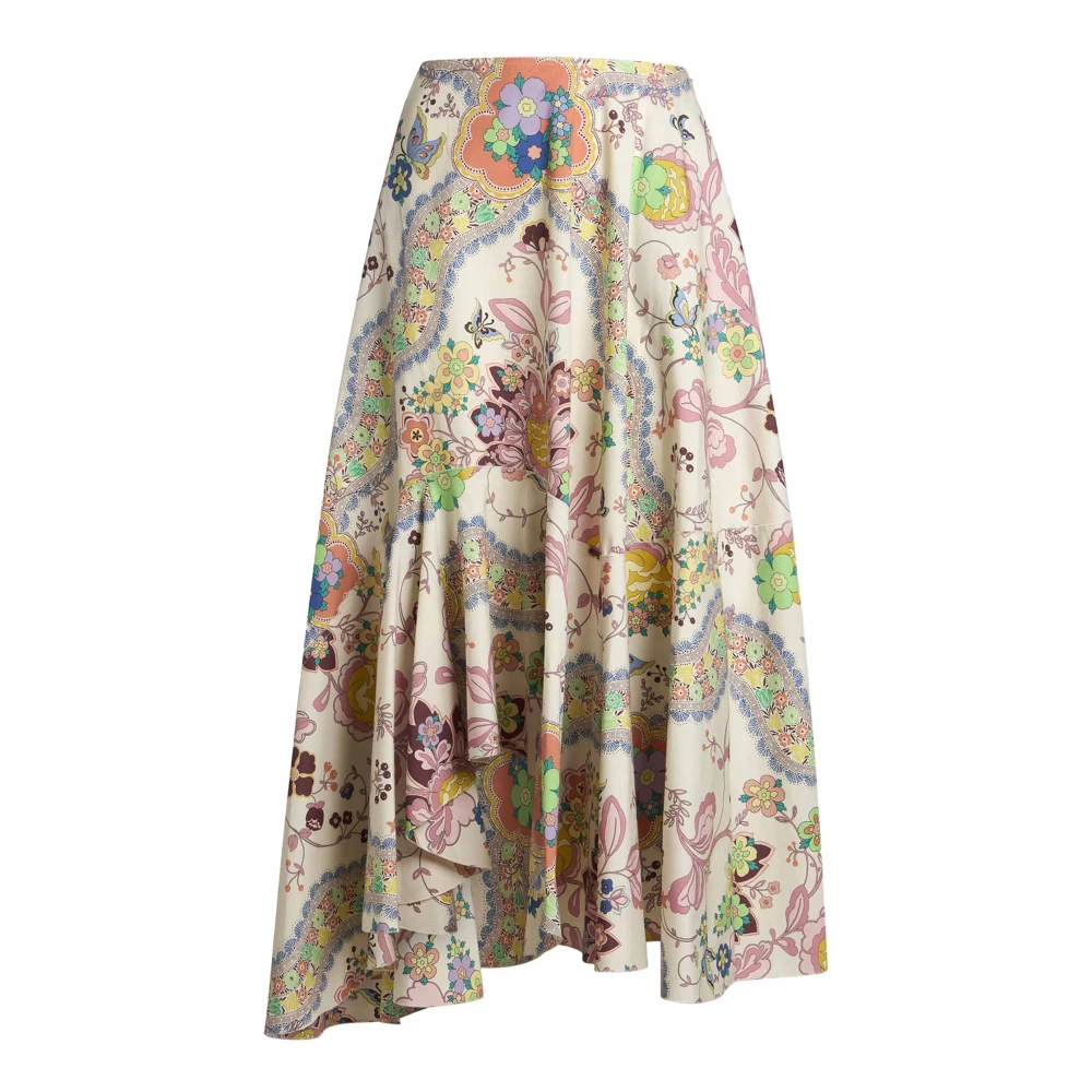 ETRO Witte Asymmetrische Midi Rok Bloem Vlinder Multicolor Dames