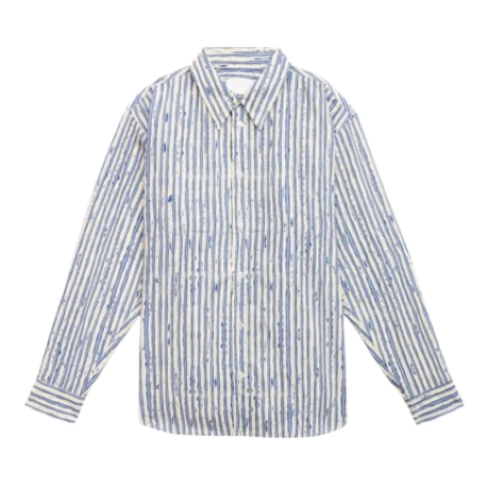 Isabel Marant Men's Blue Striped Cotton Shirt With Artistic Logo