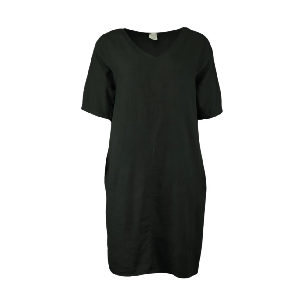 Fos Linnen Zomerjurk met Zakken Black Dames