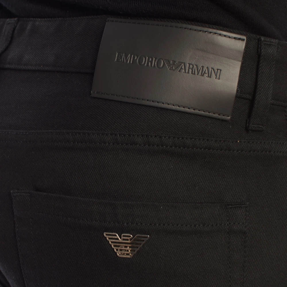 Emporio Armani Denim straight fit broek met omgeslagen zomen Black Heren
