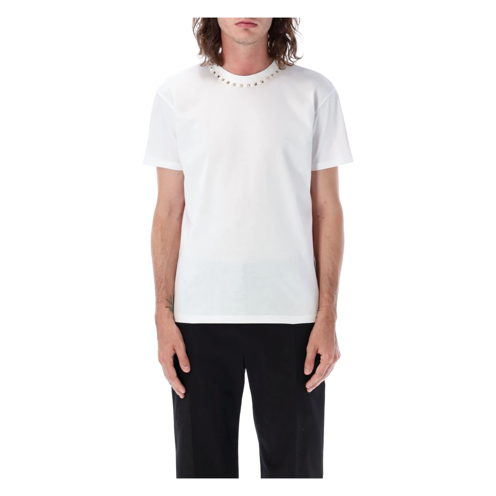 Valentino Garavani Jersey T-Shirt Stud Schouder White Heren