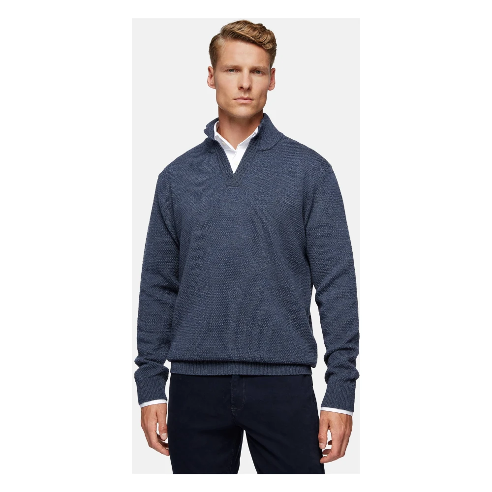 Boggi Milano Merino Wol Trui met Ronde Halslijn 7 Gg Beige Heren