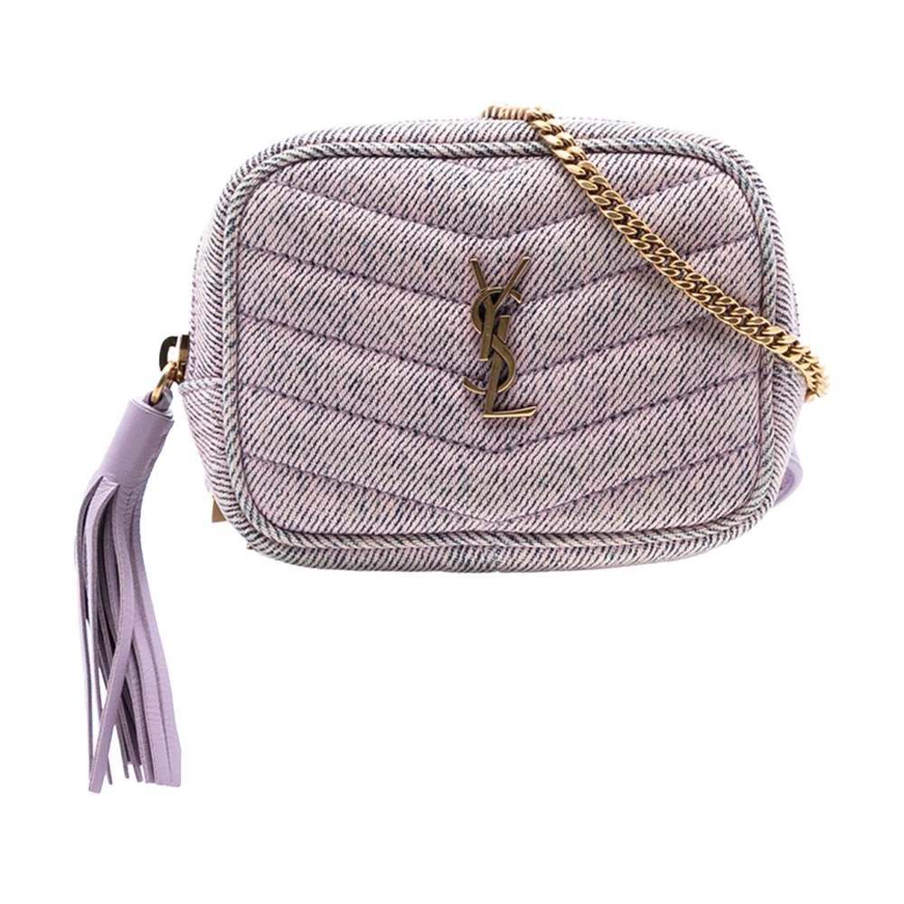 Saint Laurent Vintage Women's Purple Pre-Owned Vintage Chevron Quilted Camera Bag With Tassel