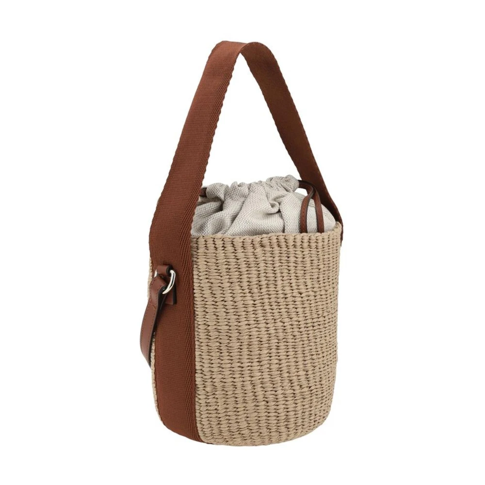 Chloé Raffia Bucket Tas met Leren Handvat Beige Dames