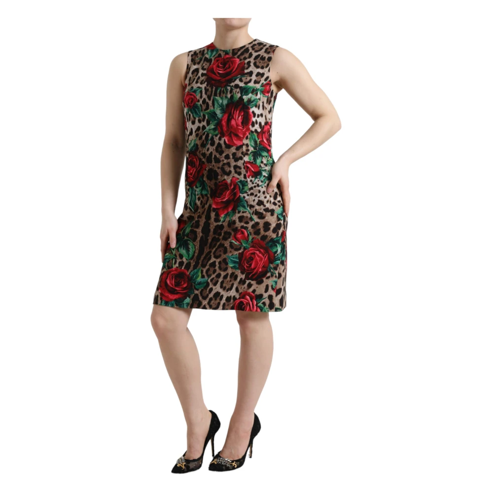 Dolce & Gabbana Kleurrijke Luipaard Bloemen Wol A-lijn Jurk Multicolor Dames