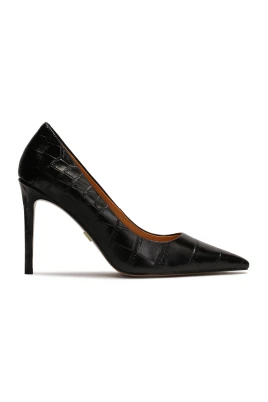 Svarta klassiska stilettos i krokusmönster