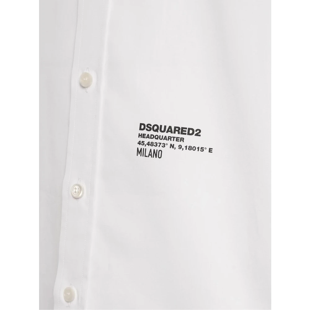 Dsquared2 Witte Katoenen Popeline Shirt Logo Print White Heren