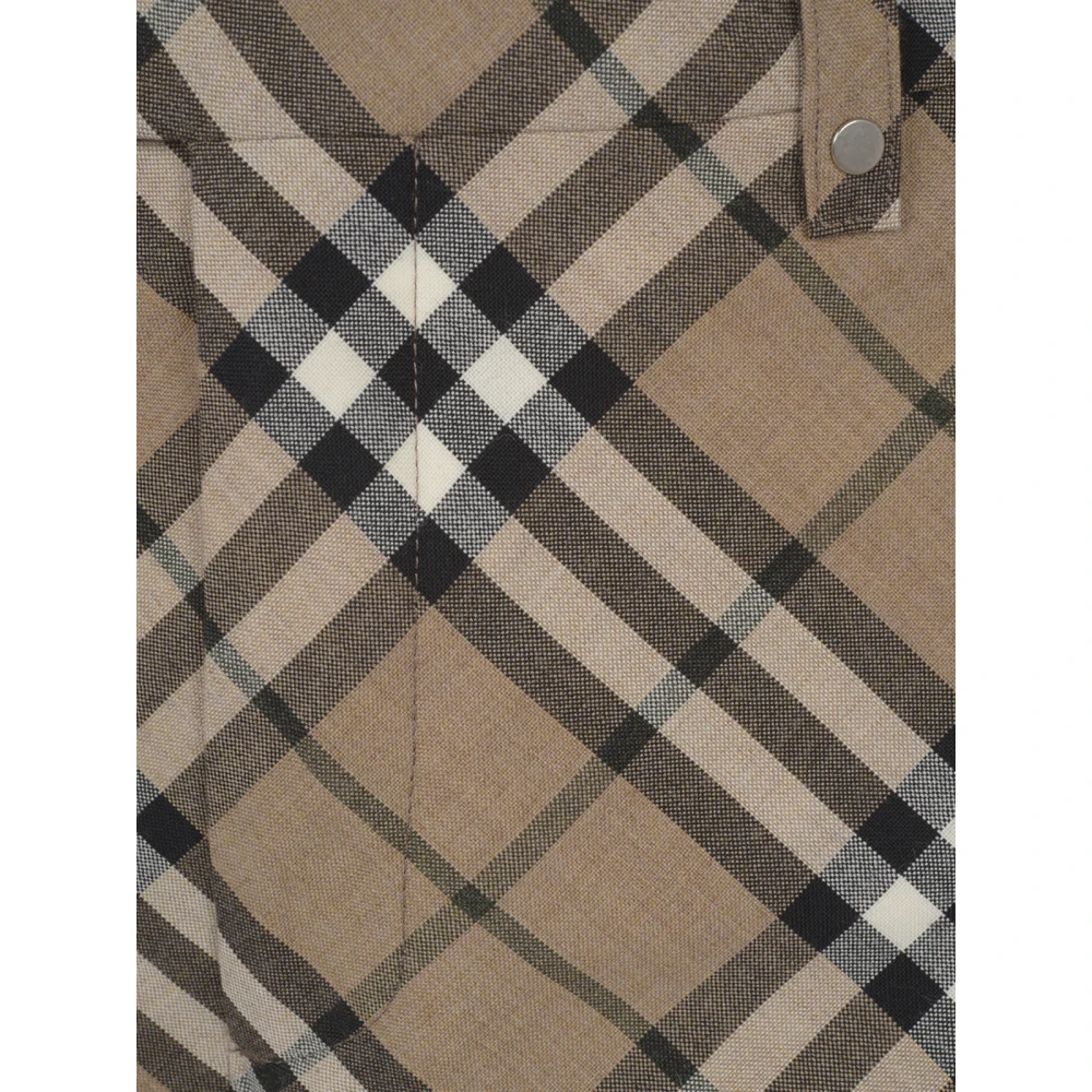 Burberry Geruite Wollen Broek Brown Heren