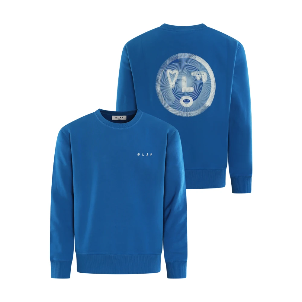 Olaf Hussein Spiral Face Crewneck Sweater Blue Heren