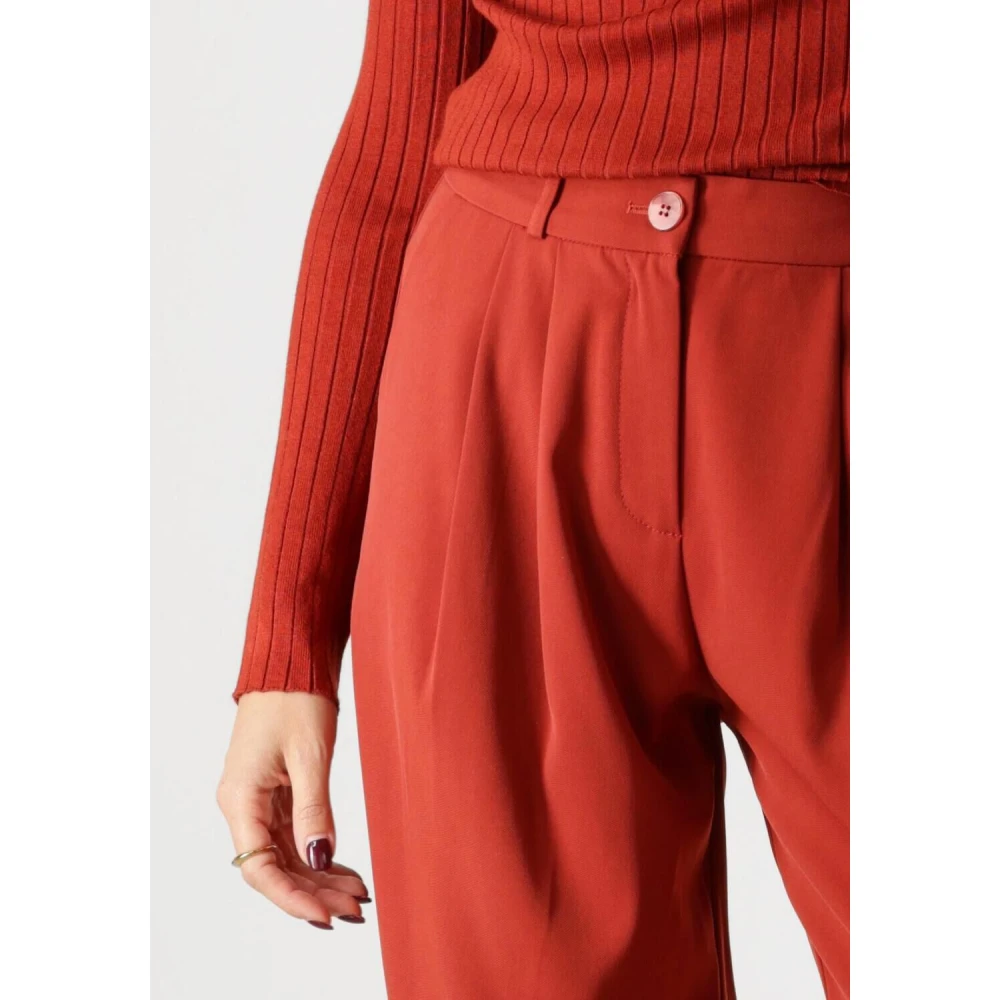 Ydence Rust Hoge Taille Rechte Pijp Broek Red Dames