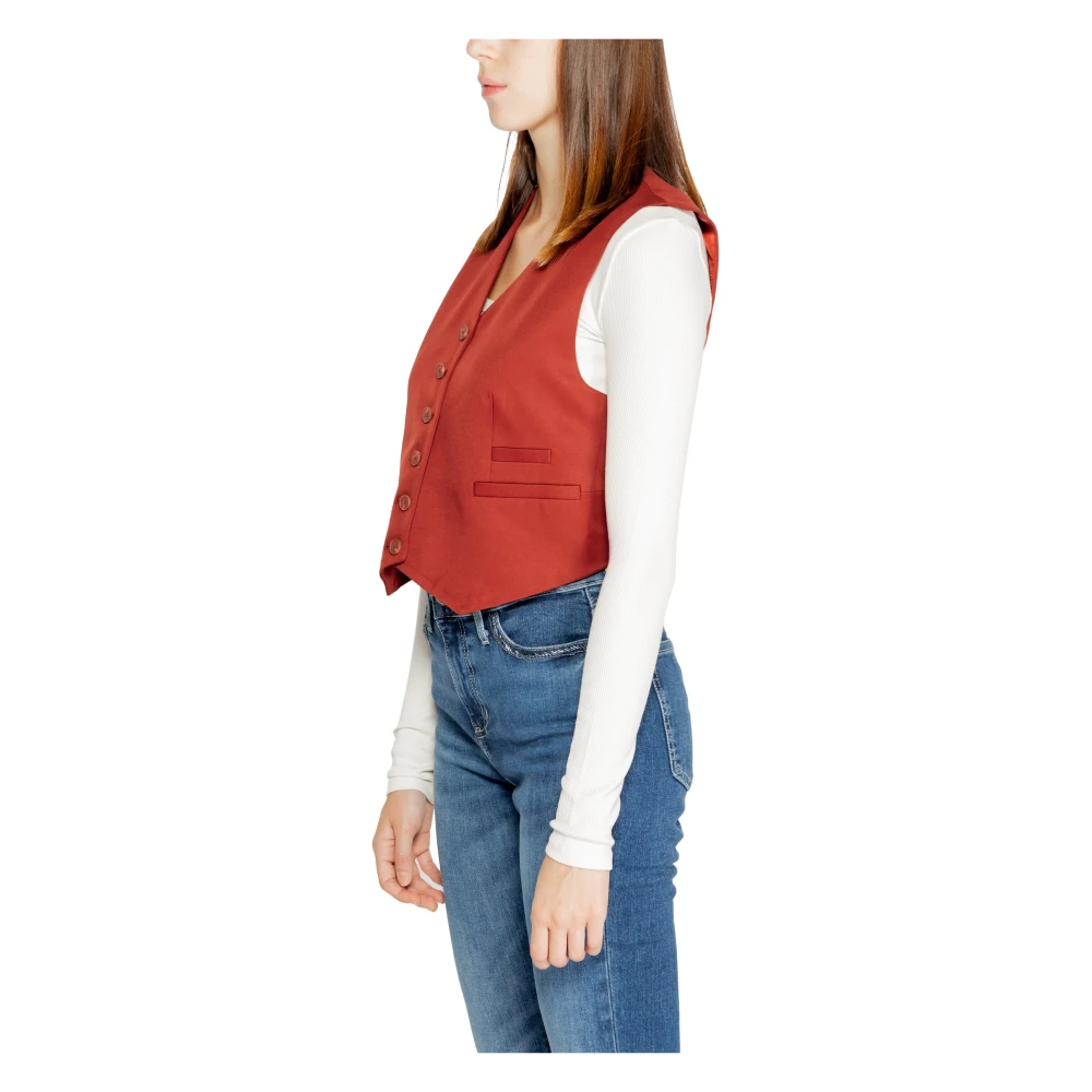 Vero Moda Rode Mouwloze Knoop Gilet Herfst Winter Red Dames