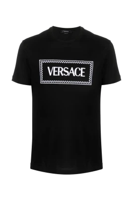 Svart Bomull T-shirt Logo Fram Kort Ärm
