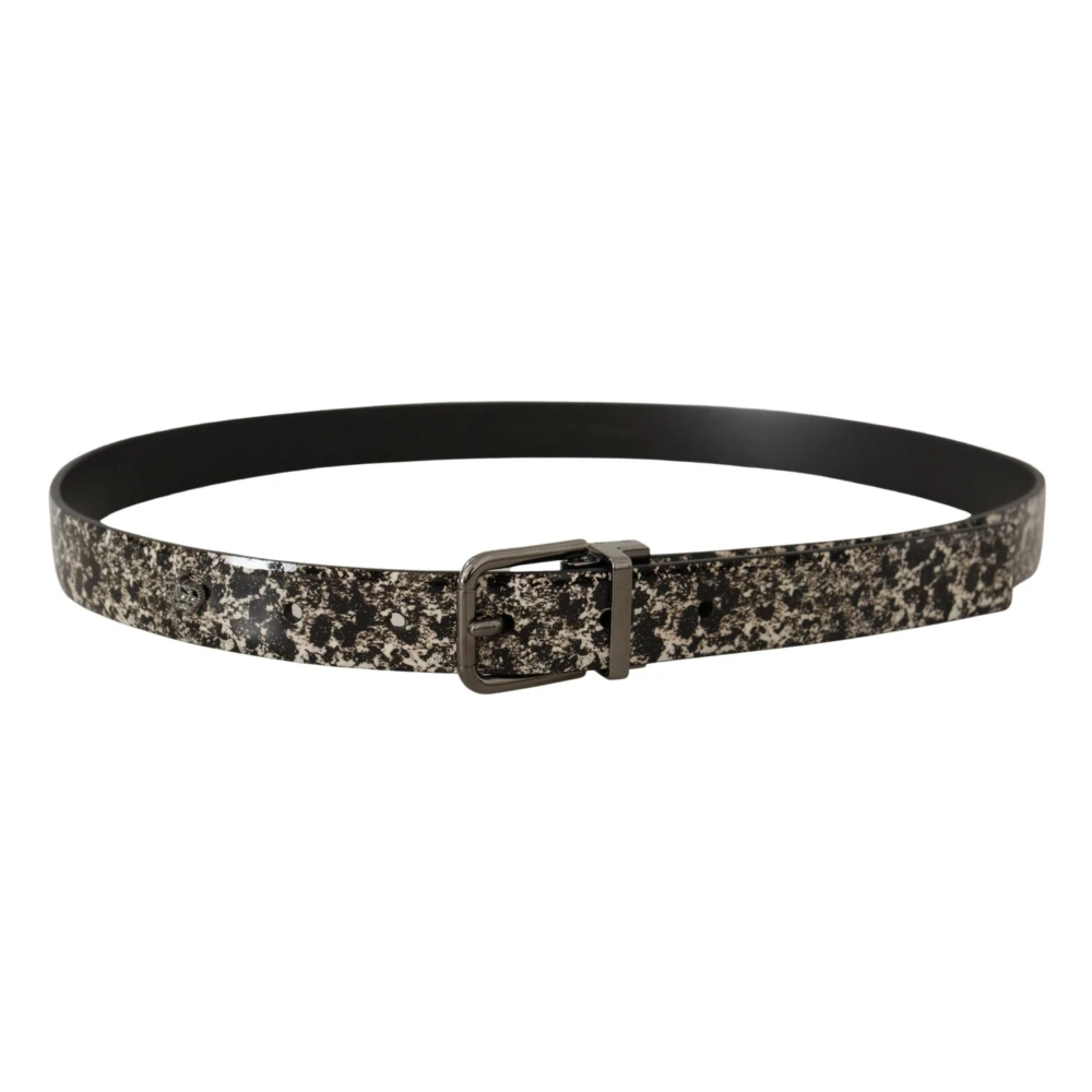 Dolce & Gabbana Marmerprint Leren Logo Riem Black Heren