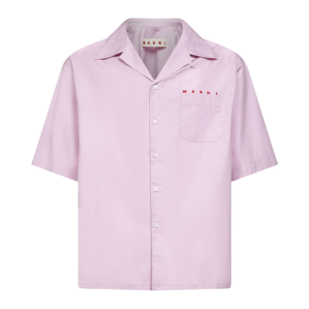 Marni Men's Purple Poplin Bowling Shirt With Peeping Logo
