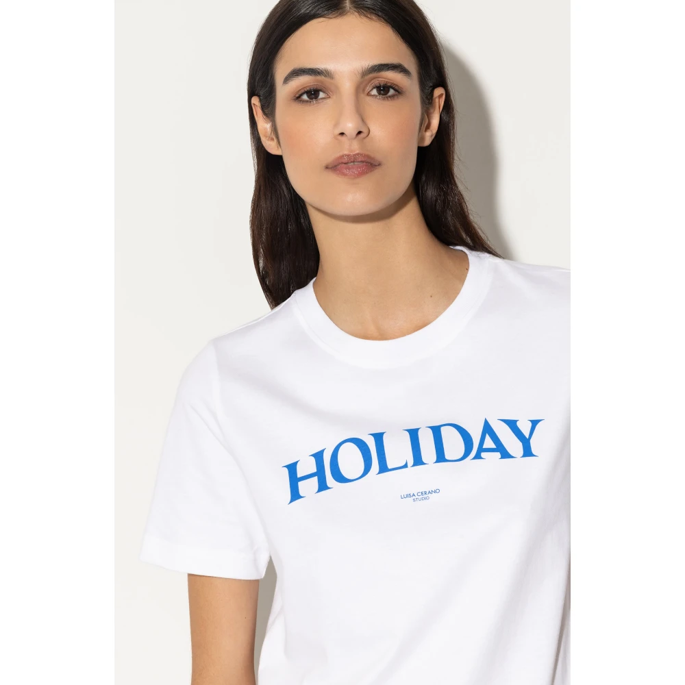 LUISA CERANO Vakantie Logo Print Wit T-Shirt White Dames