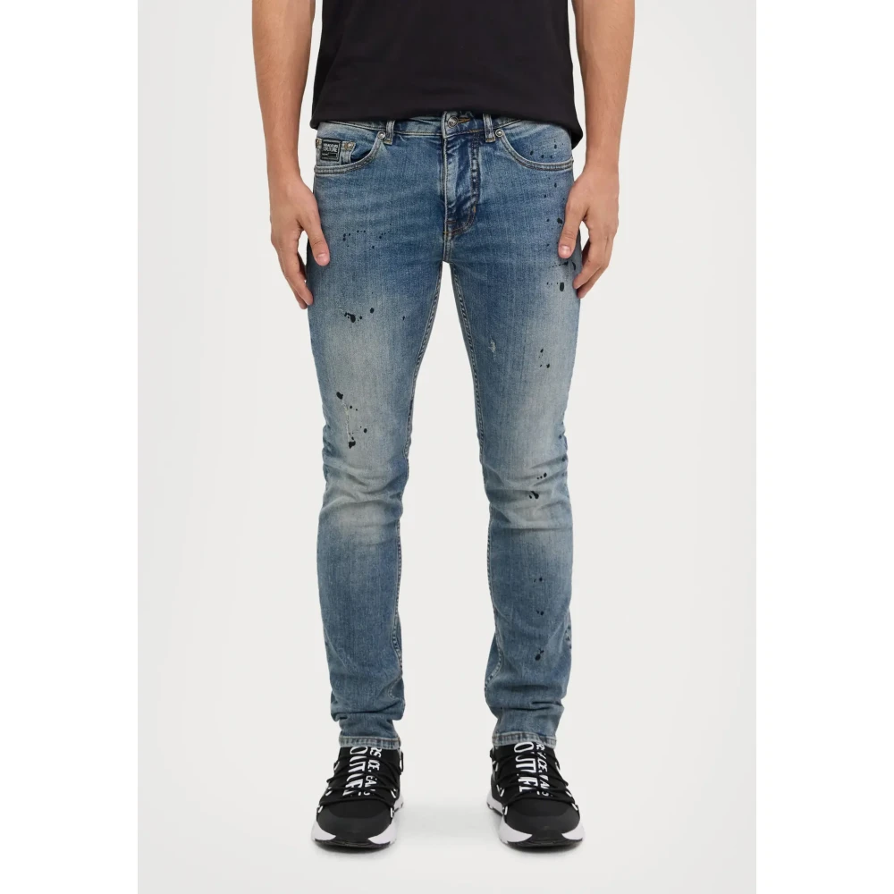 Versace Jeans Couture Blauwe Slim Jeans Milano Beschadigd Blue Heren